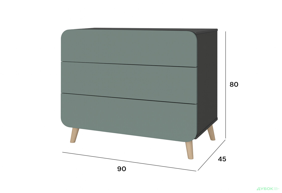 Комод Київський стандарт Руна з 3 шухлядами 90 см антрацит / лагуна софт - Зображення 3 Зображення 3 - Комод Київський стандарт Руна з 3 шухлядами 90 см антрацит / лагуна софт