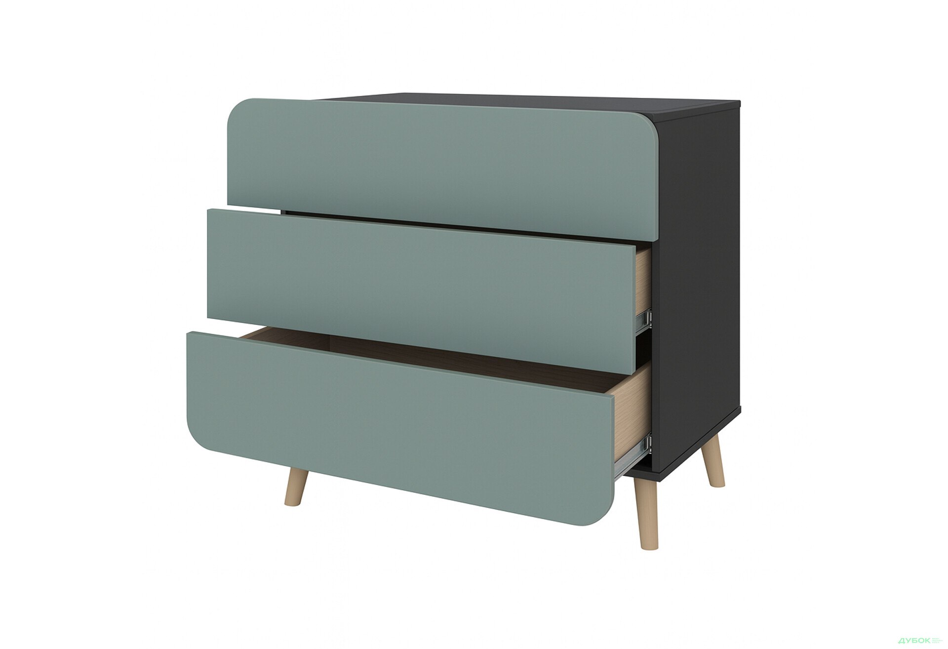 Комод Київський стандарт Руна з 3 шухлядами 90 см антрацит / лагуна софт - Зображення 2 Зображення 2 - Комод Київський стандарт Руна з 3 шухлядами 90 см антрацит / лагуна софт