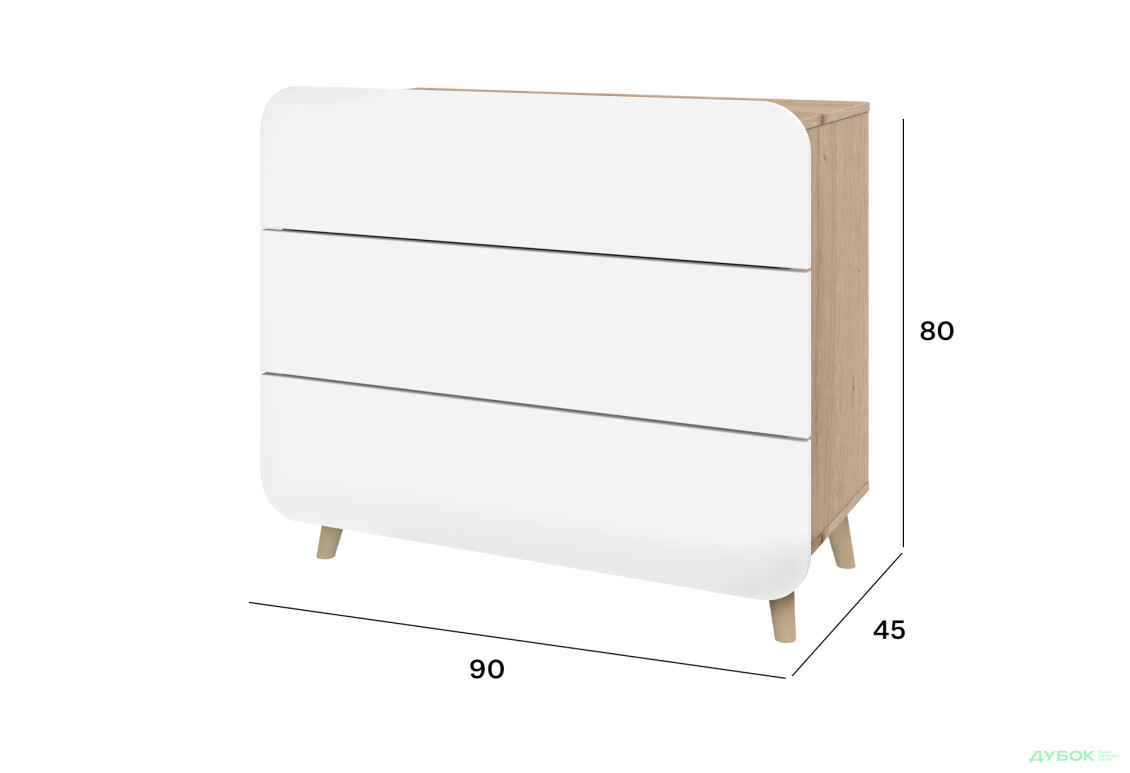 Комод Київський стандарт Руна з 3 шухлядами 90 см дуб рая / білий софт - Зображення 3 Зображення 3 - Комод Київський стандарт Руна з 3 шухлядами 90 см дуб рая / білий софт