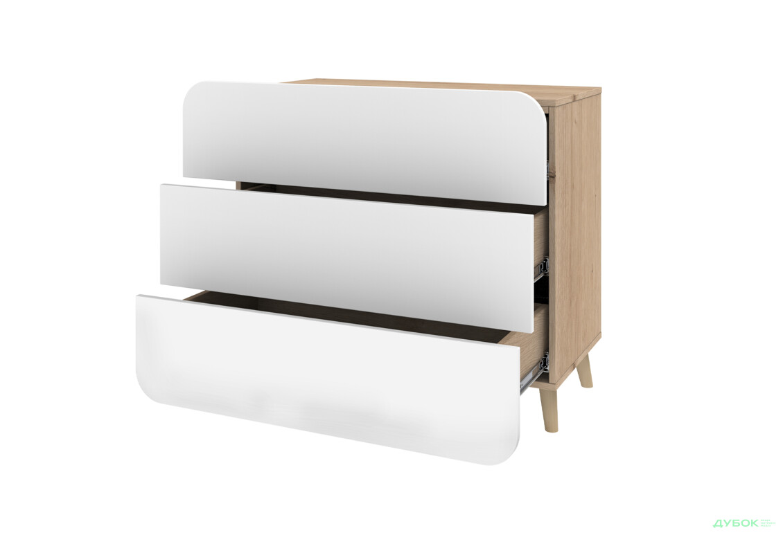 Комод Київський стандарт Руна з 3 шухлядами 90 см дуб рая / білий софт - Зображення 2 Зображення 2 - Комод Київський стандарт Руна з 3 шухлядами 90 см дуб рая / білий софт