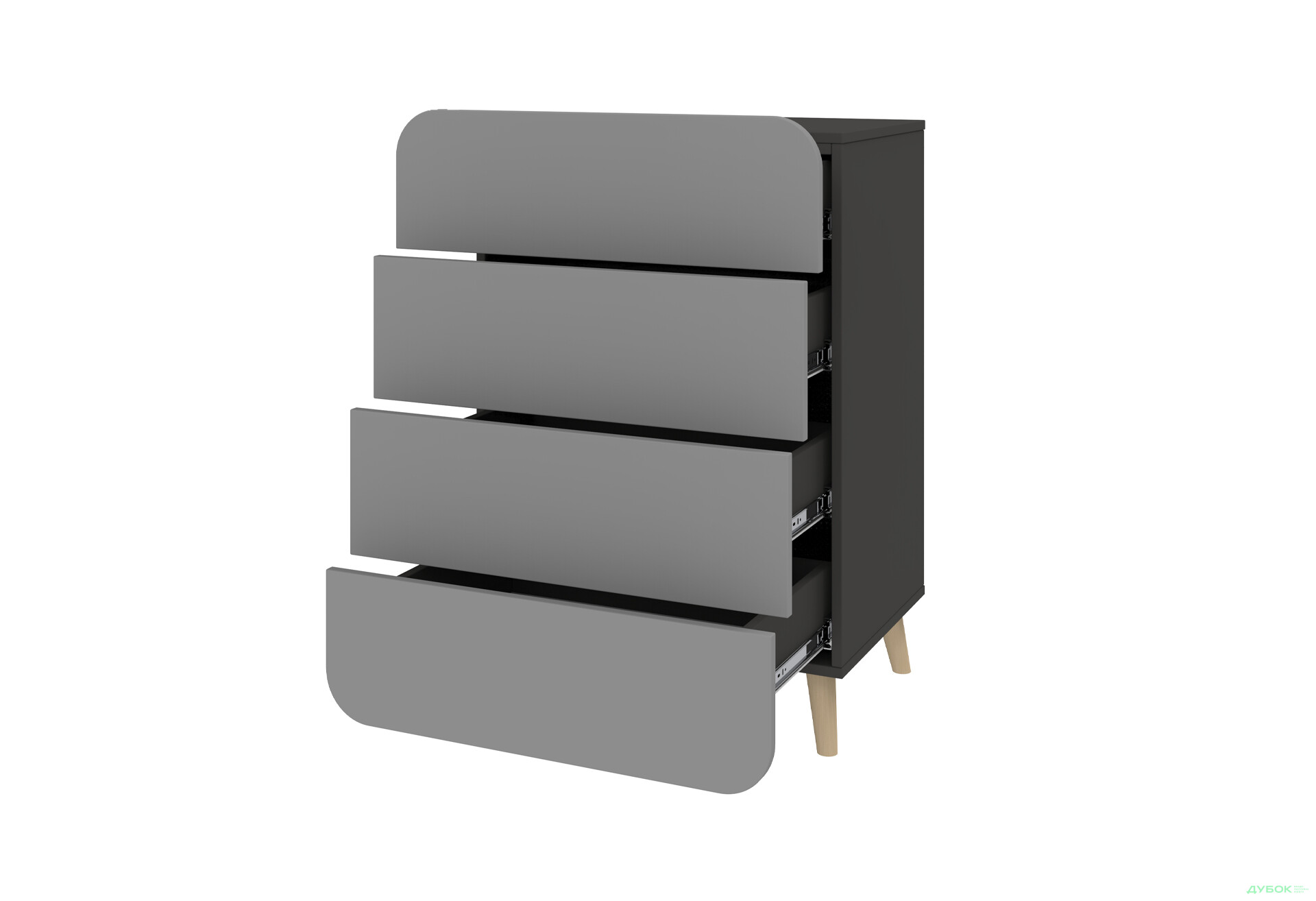 Комод Київський стандарт Руна з 4 шухлядами 66 см антрацит / сірий софт - Зображення 2 Зображення 2 - Комод Київський стандарт Руна з 4 шухлядами 66 см антрацит / сірий софт