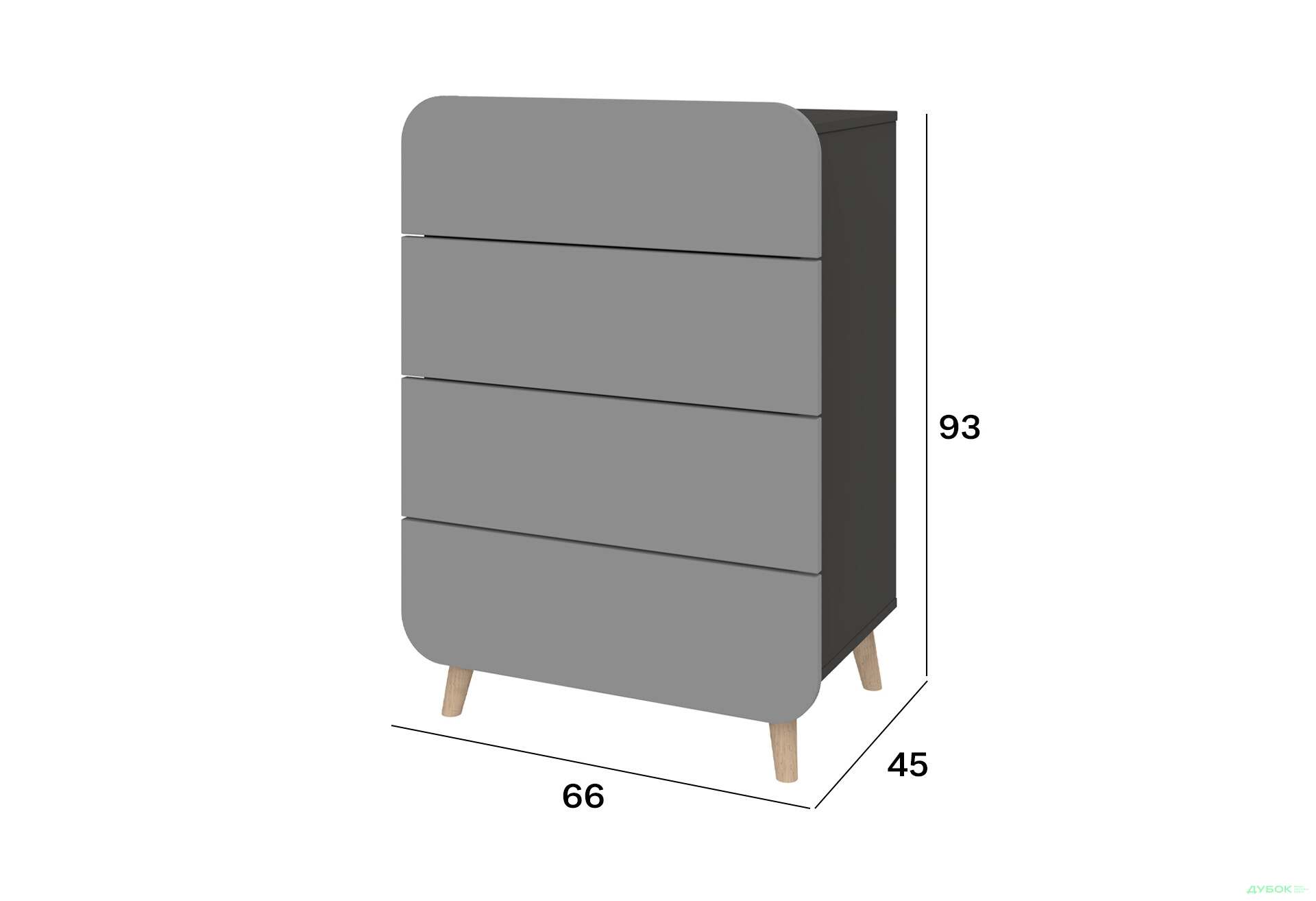 Комод Київський стандарт Руна з 4 шухлядами 66 см антрацит / сірий софт - Зображення 3 Зображення 3 - Комод Київський стандарт Руна з 4 шухлядами 66 см антрацит / сірий софт