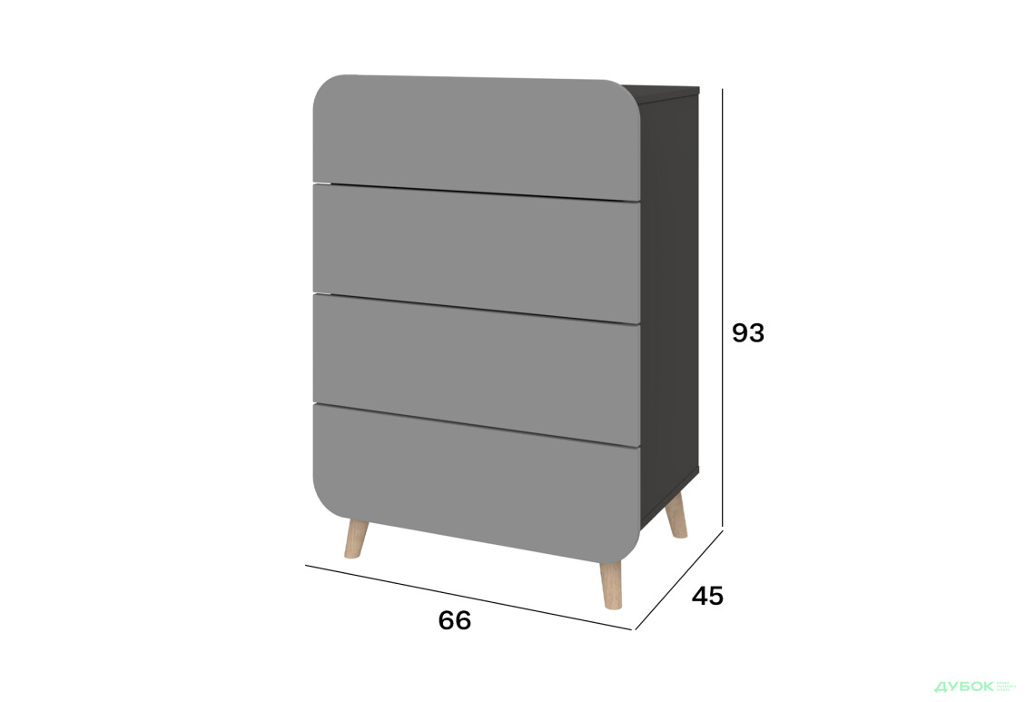 Комод Київський стандарт Руна з 4 шухлядами 66 см антрацит / сірий софт - Зображення 3 Зображення 3 - Комод Київський стандарт Руна з 4 шухлядами 66 см антрацит / сірий софт