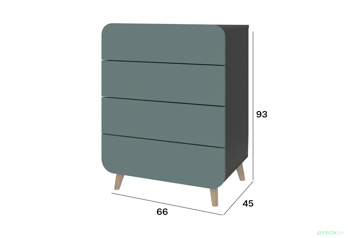 Комод Київський стандарт Руна з 4 шухлядами 66 см антрацит / лагуна софт - Зображення 3 Зображення 3 - Комод Київський стандарт Руна з 4 шухлядами 66 см антрацит / лагуна софт
