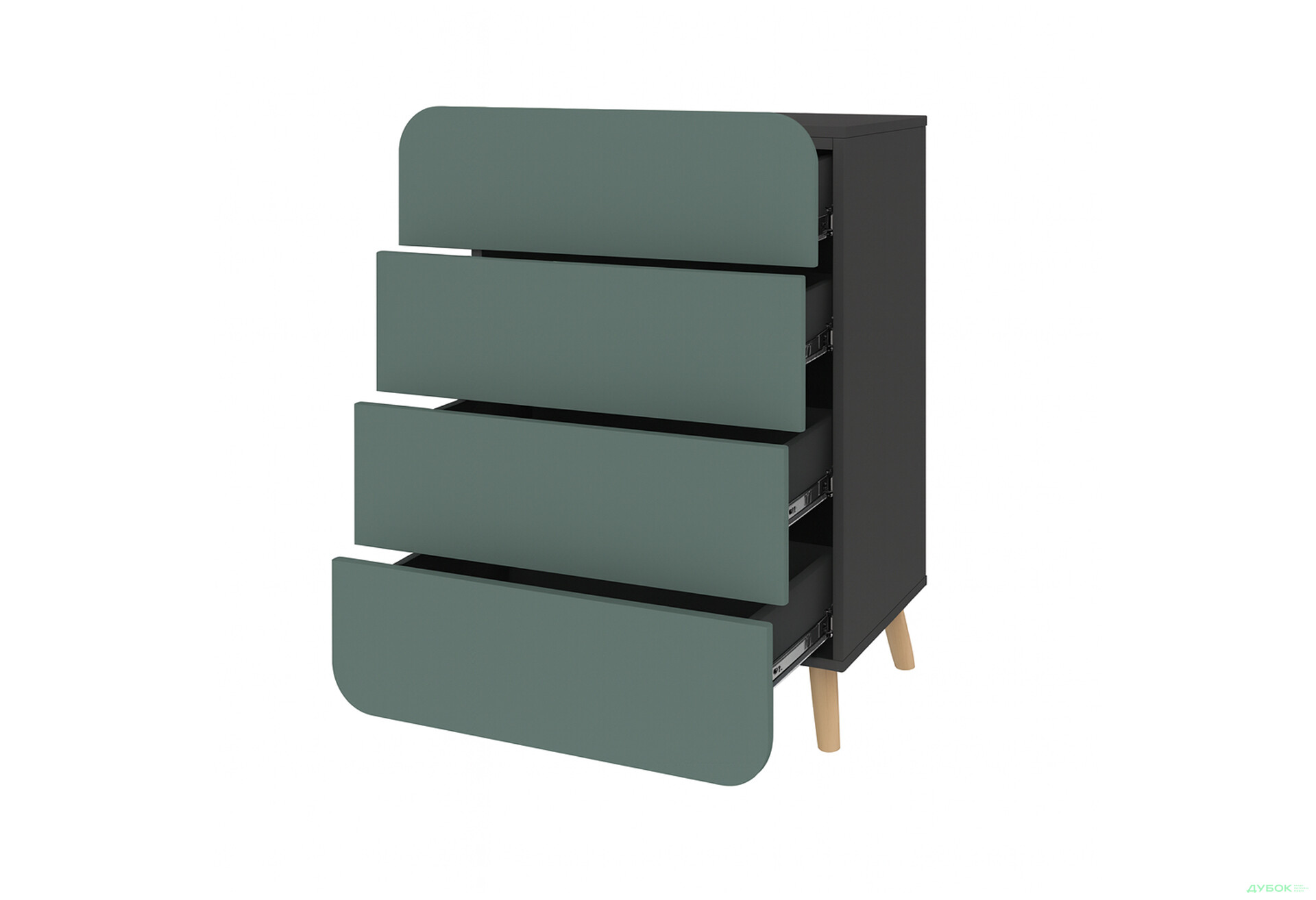 Комод Київський стандарт Руна з 4 шухлядами 66 см антрацит / лагуна софт - Зображення 2 Зображення 2 - Комод Київський стандарт Руна з 4 шухлядами 66 см антрацит / лагуна софт
