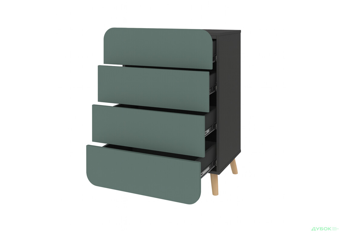 Комод Київський стандарт Руна з 4 шухлядами 66 см антрацит / лагуна софт - Зображення 2 Зображення 2 - Комод Київський стандарт Руна з 4 шухлядами 66 см антрацит / лагуна софт