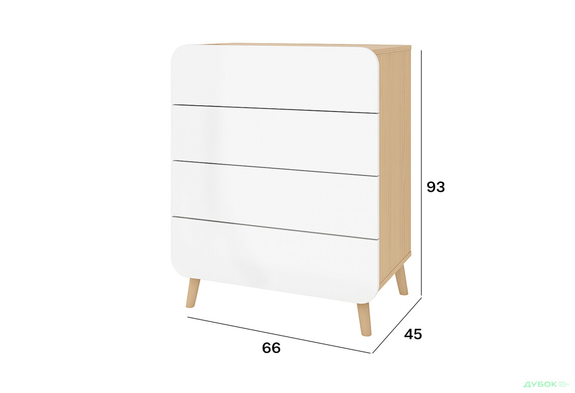 Комод Київський стандарт Руна з 4 шухлядами 66 см дуб рая / білий софт - Зображення 3 Зображення 3 - Комод Київський стандарт Руна з 4 шухлядами 66 см дуб рая / білий софт