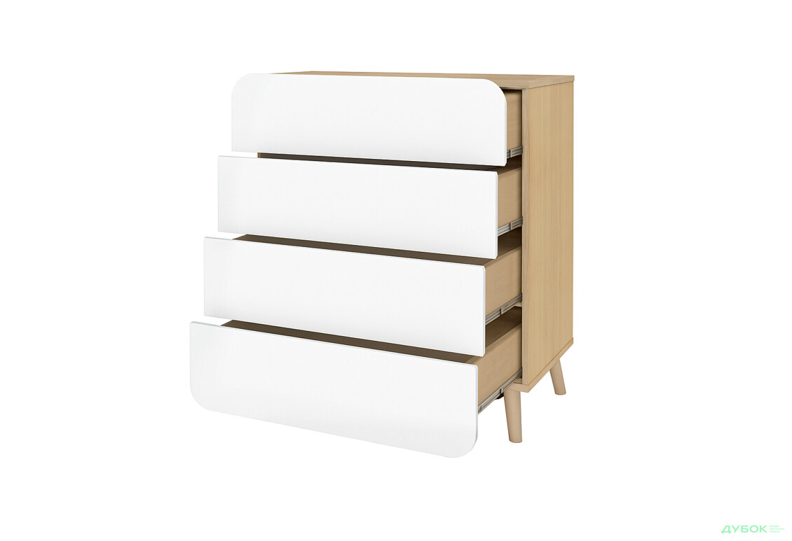 Комод Київський стандарт Руна з 4 шухлядами 66 см дуб рая / білий софт - Зображення 2 Зображення 2 - Комод Київський стандарт Руна з 4 шухлядами 66 см дуб рая / білий софт