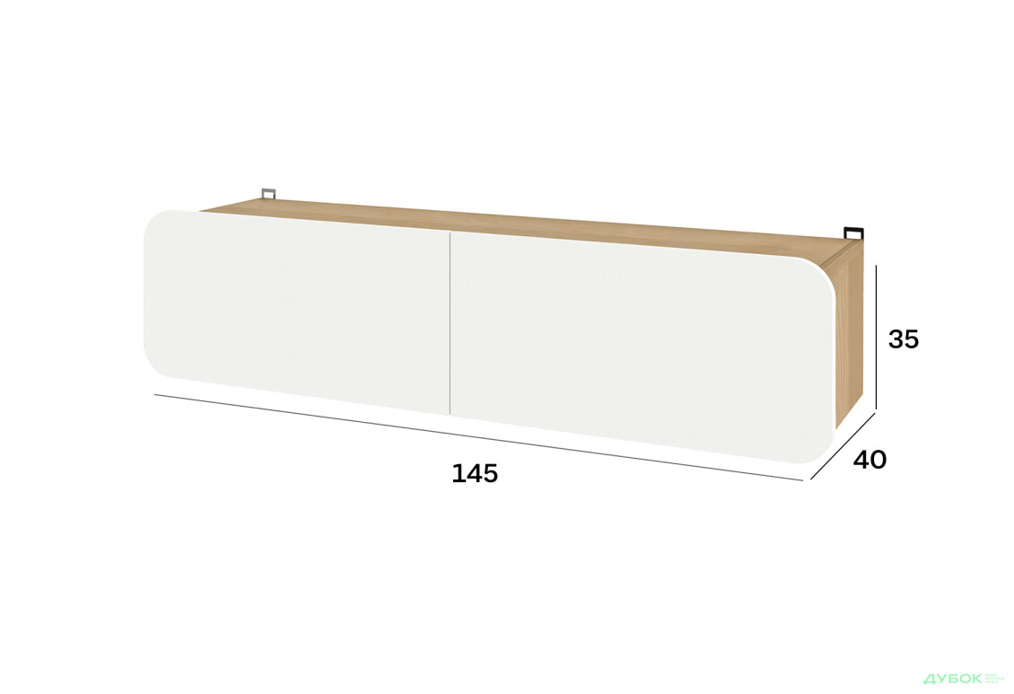 Тумба навісна Київський стандарт Руна 2-дверна 145 см дуб рая / білий софт - Зображення 3 Зображення 3 - Тумба навісна Київський стандарт Руна 2-дверна 145 см дуб рая / білий софт