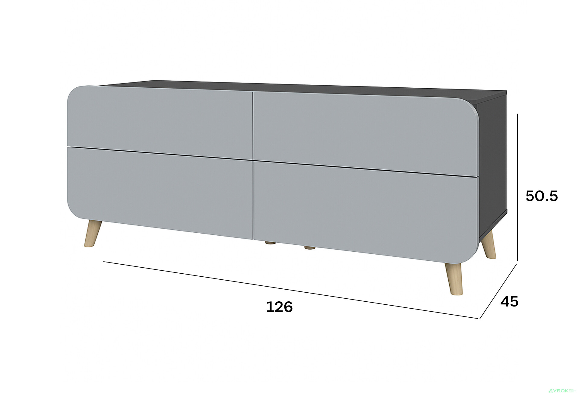 Тумба під ТВ Київський стандарт Руна з 4 шухлядами 126 см антрацит / сірий софт - Зображення 3 Зображення 3 - Тумба під ТВ Київський стандарт Руна з 4 шухлядами 126 см антрацит / сірий софт