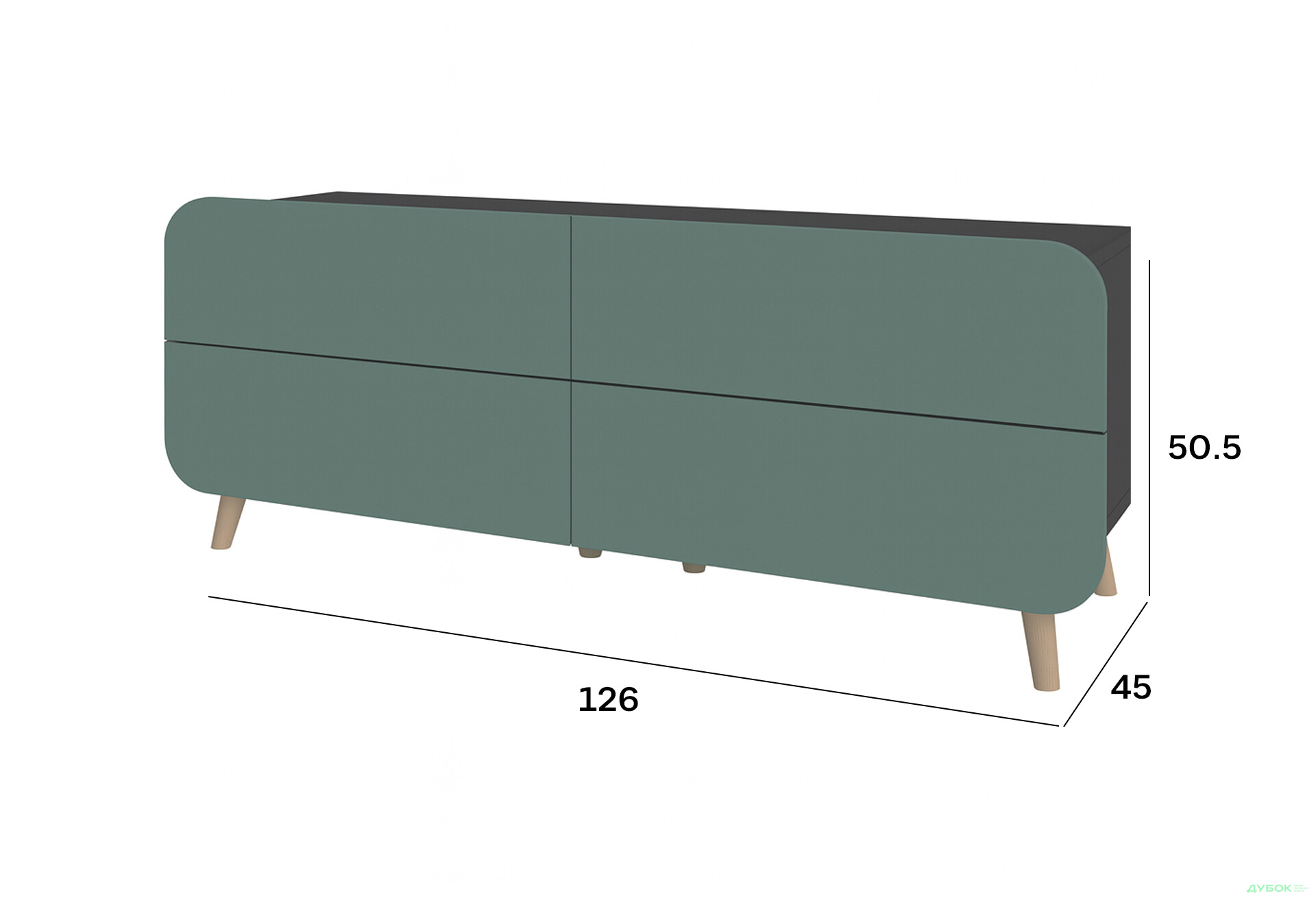 Тумба під ТВ Київський стандарт Руна з 4 шухлядами 126 см антрацит / лагуна софт - Зображення 3 Зображення 3 - Тумба під ТВ Київський стандарт Руна з 4 шухлядами 126 см антрацит / лагуна софт
