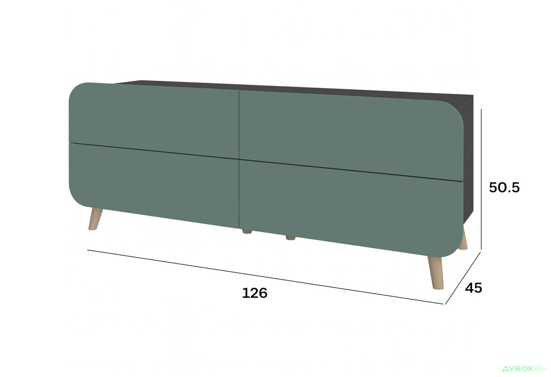 Тумба під ТВ Київський стандарт Руна з 4 шухлядами 126 см антрацит / лагуна софт - Зображення 3 Зображення 3 - Тумба під ТВ Київський стандарт Руна з 4 шухлядами 126 см антрацит / лагуна софт