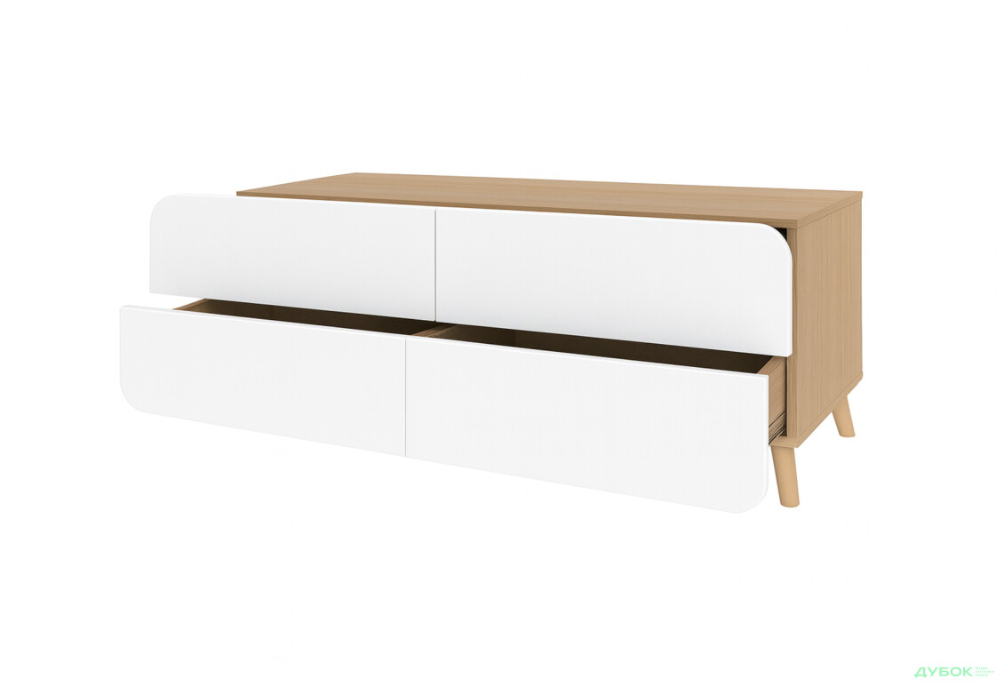 Тумба під ТВ Київський стандарт Руна з 4 шухлядами 126 см дуб рая / білий софт - Зображення 2 Зображення 2 - Тумба під ТВ Київський стандарт Руна з 4 шухлядами 126 см дуб рая / білий софт