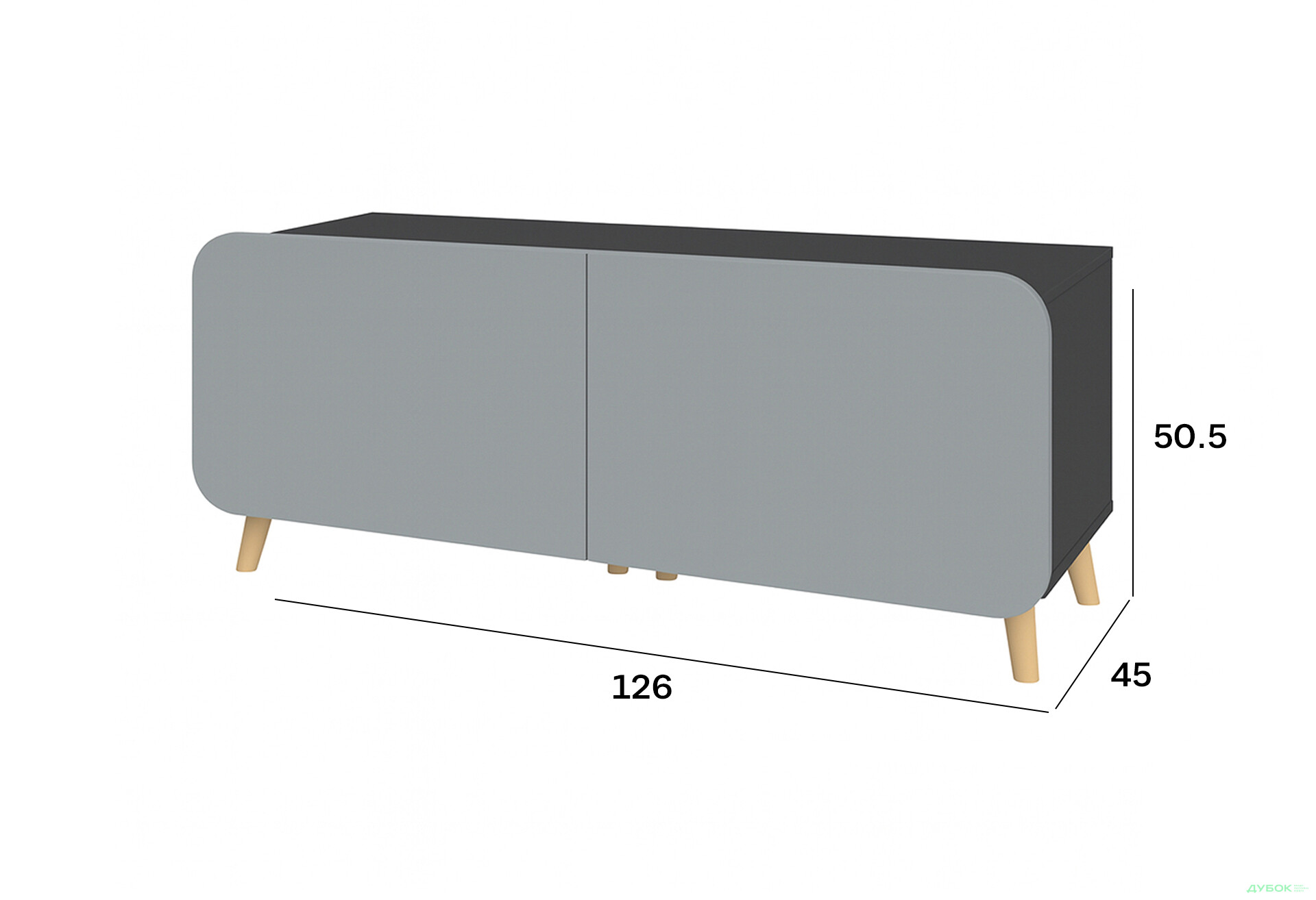 Тумба під ТВ Київський стандарт Руна 2-дверна 126 см антрацит / сірий софт - Зображення 3 Зображення 3 - Тумба під ТВ Київський стандарт Руна 2-дверна 126 см антрацит / сірий софт