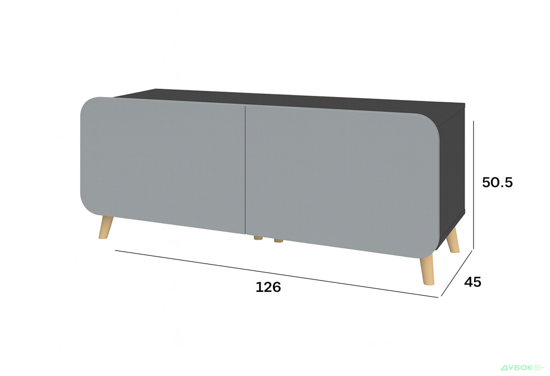 Тумба під ТВ Київський стандарт Руна 2-дверна 126 см антрацит / сірий софт - Зображення 3 Зображення 3 - Тумба під ТВ Київський стандарт Руна 2-дверна 126 см антрацит / сірий софт
