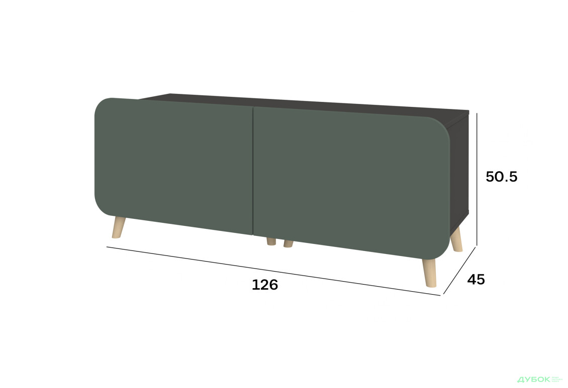 Тумба під ТВ Київський стандарт Руна 2-дверна 126 см антрацит / лагуна софт - Зображення 3 Зображення 3 - Тумба під ТВ Київський стандарт Руна 2-дверна 126 см антрацит / лагуна софт
