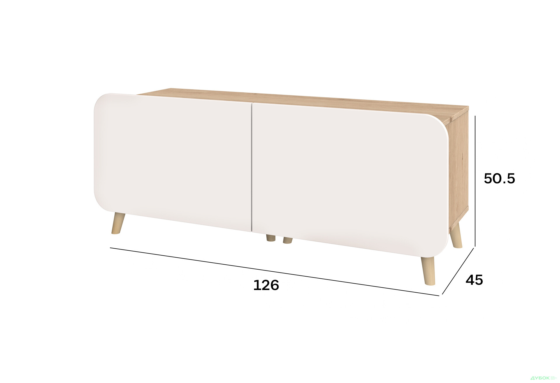 Тумба під ТВ Київський стандарт Руна 2-дверна 126 см дуб рая / білий софт - Зображення 3 Зображення 3 - Тумба під ТВ Київський стандарт Руна 2-дверна 126 см дуб рая / білий софт