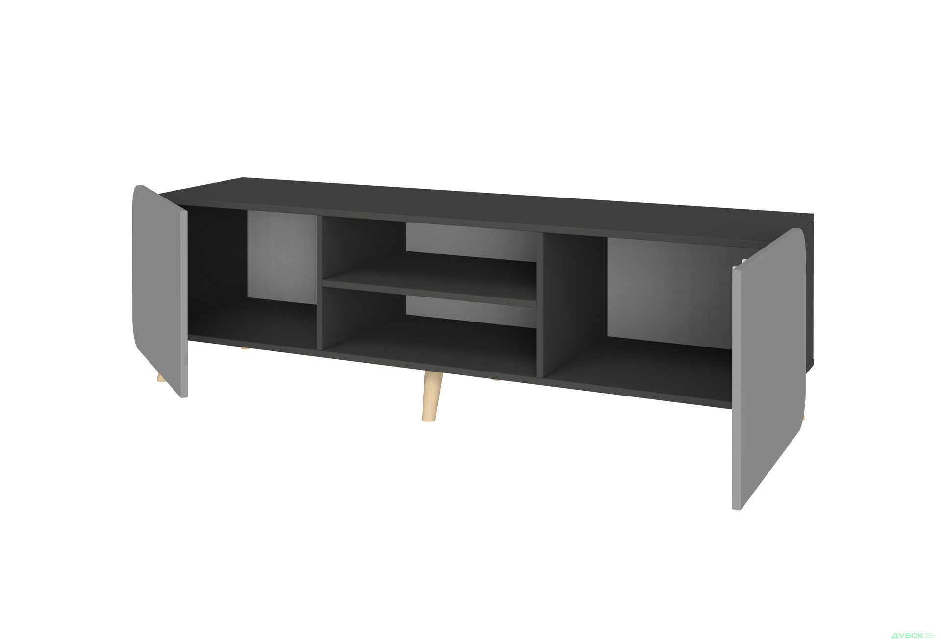 Тумба під ТВ Київський стандарт Руна 2-дверна з полицями 166 см антрацит / сірий софт - Зображення 2 Зображення 2 - Тумба під ТВ Київський стандарт Руна 2-дверна з полицями 166 см антрацит / сірий софт