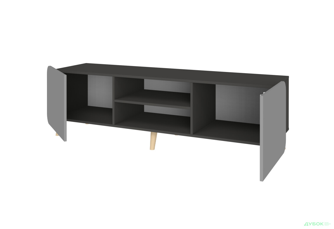 Тумба під ТВ Київський стандарт Руна 2-дверна з полицями 166 см антрацит / сірий софт - Зображення 2 Зображення 2 - Тумба під ТВ Київський стандарт Руна 2-дверна з полицями 166 см антрацит / сірий софт