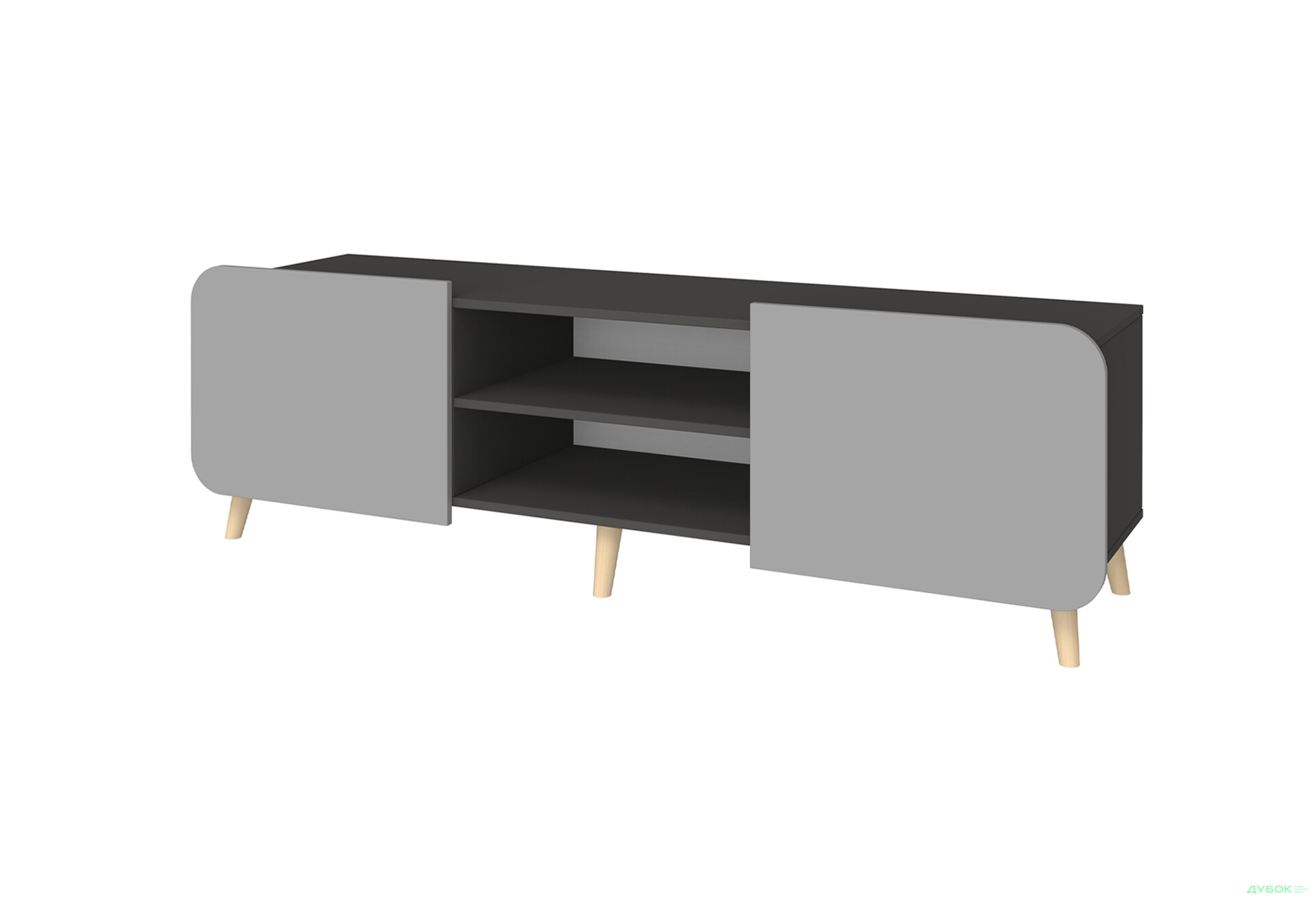 Тумба під ТВ Київський стандарт Руна 2-дверна з полицями 166 см антрацит / сірий софт - Зображення 1 Зображення 1 - Тумба під ТВ Київський стандарт Руна 2-дверна з полицями 166 см антрацит / сірий софт