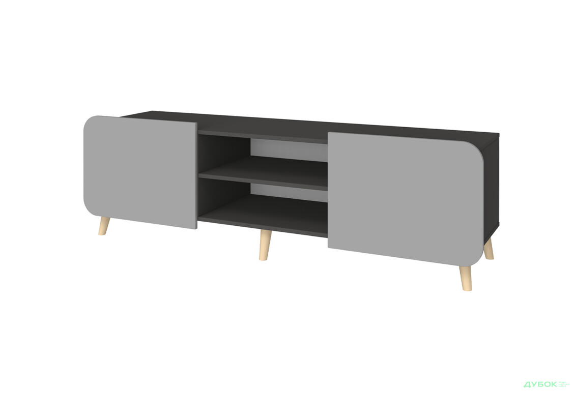 Тумба під ТВ Київський стандарт Руна 2-дверна з полицями 166 см антрацит / сірий софт - Зображення 1 Зображення 1 - Тумба під ТВ Київський стандарт Руна 2-дверна з полицями 166 см антрацит / сірий софт