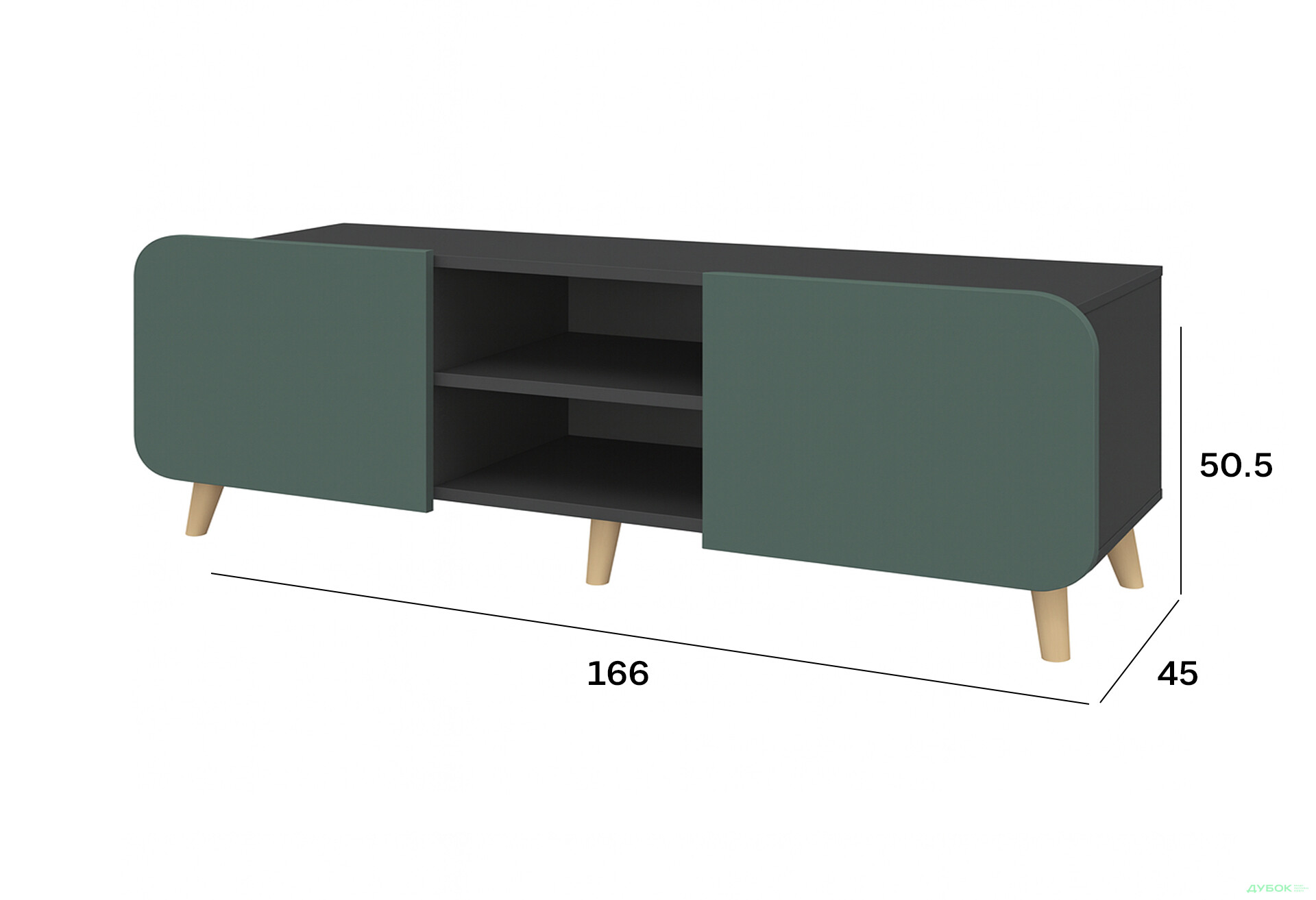 Тумба під ТВ Київський стандарт Руна 2-дверна з полицями 166 см антрацит / лагуна софт - Зображення 3 Зображення 3 - Тумба під ТВ Київський стандарт Руна 2-дверна з полицями 166 см антрацит / лагуна софт