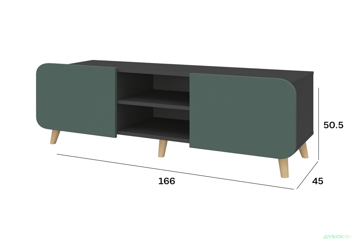 Тумба під ТВ Київський стандарт Руна 2-дверна з полицями 166 см антрацит / лагуна софт - Зображення 3 Зображення 3 - Тумба під ТВ Київський стандарт Руна 2-дверна з полицями 166 см антрацит / лагуна софт