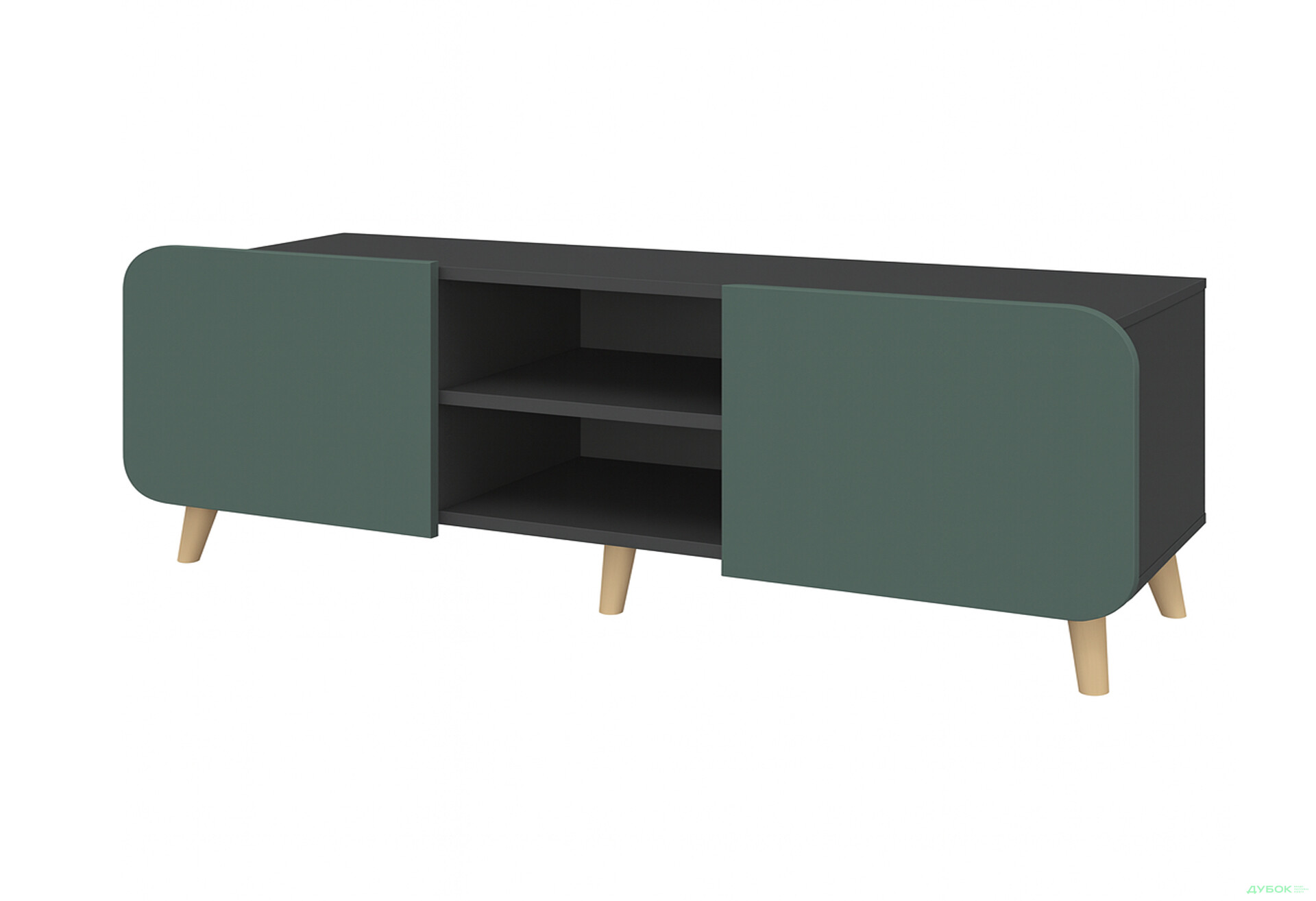 Тумба під ТВ Київський стандарт Руна 2-дверна з полицями 166 см антрацит / лагуна софт - Зображення 1 Зображення 1 - Тумба під ТВ Київський стандарт Руна 2-дверна з полицями 166 см антрацит / лагуна софт