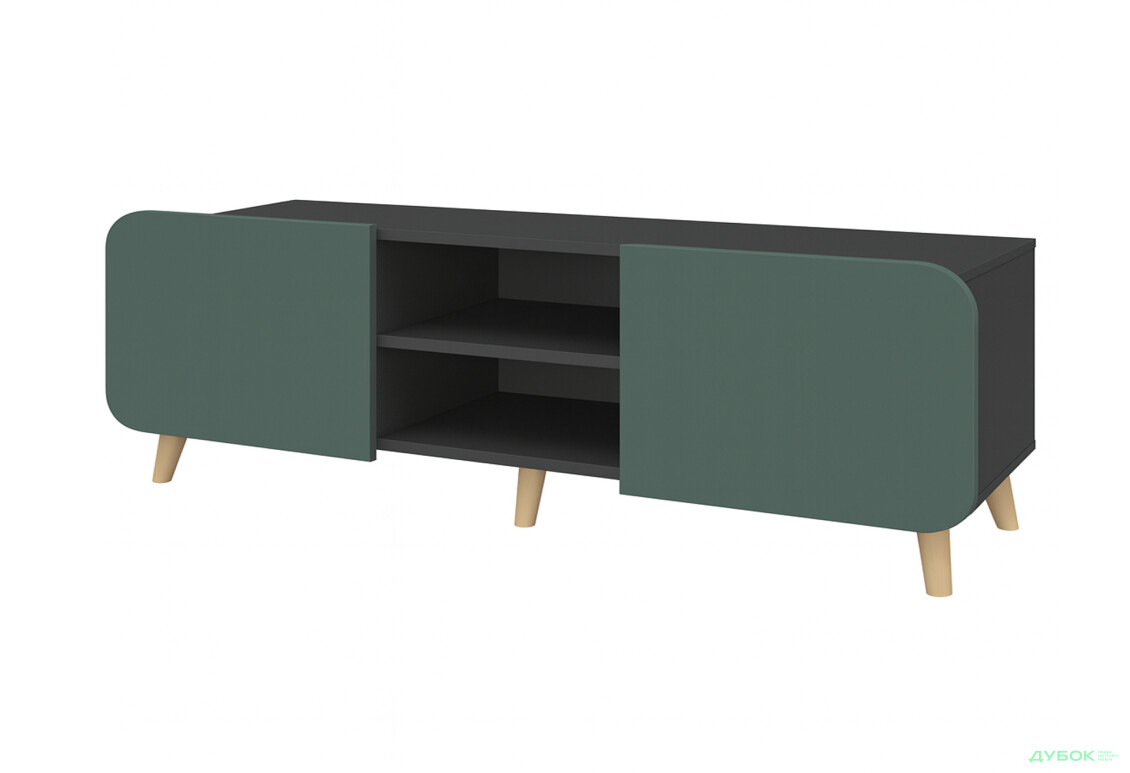 Тумба під ТВ Київський стандарт Руна 2-дверна з полицями 166 см антрацит / лагуна софт - Зображення 1 Зображення 1 - Тумба під ТВ Київський стандарт Руна 2-дверна з полицями 166 см антрацит / лагуна софт