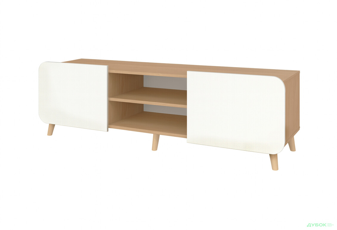 Тумба під ТВ Київський стандарт Руна 2-дверна з полицями 166 см дуб рая / білий софт - Зображення 1 Зображення 1 - Тумба під ТВ Київський стандарт Руна 2-дверна з полицями 166 см дуб рая / білий софт