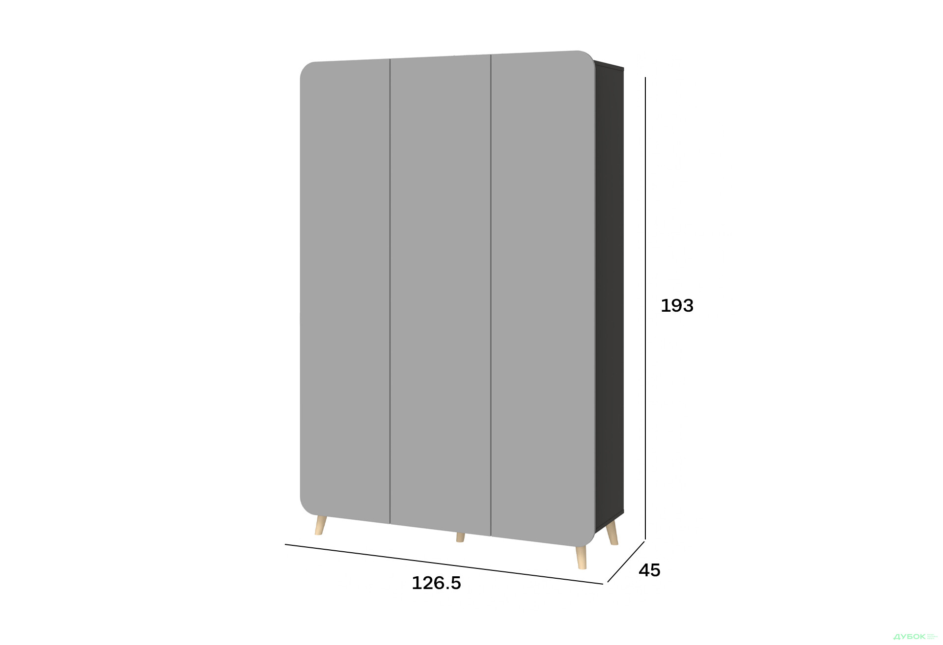 Шафа Київський стандарт Руна 3-дверна 126.5 см антрацит / сірий софт - Зображення 3 Зображення 3 - Шафа Київський стандарт Руна 3-дверна 126.5 см антрацит / сірий софт