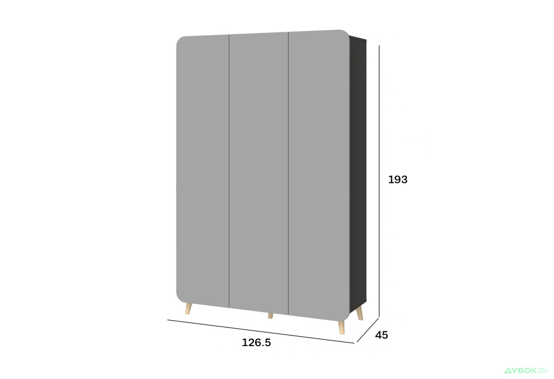 Шафа Київський стандарт Руна 3-дверна 126.5 см антрацит / сірий софт - Зображення 3 Зображення 3 - Шафа Київський стандарт Руна 3-дверна 126.5 см антрацит / сірий софт