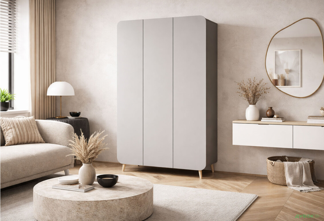 Зображення 2 - Шафа Київський стандарт Руна 3-дверна 126.5 см антрацит / сірий софт