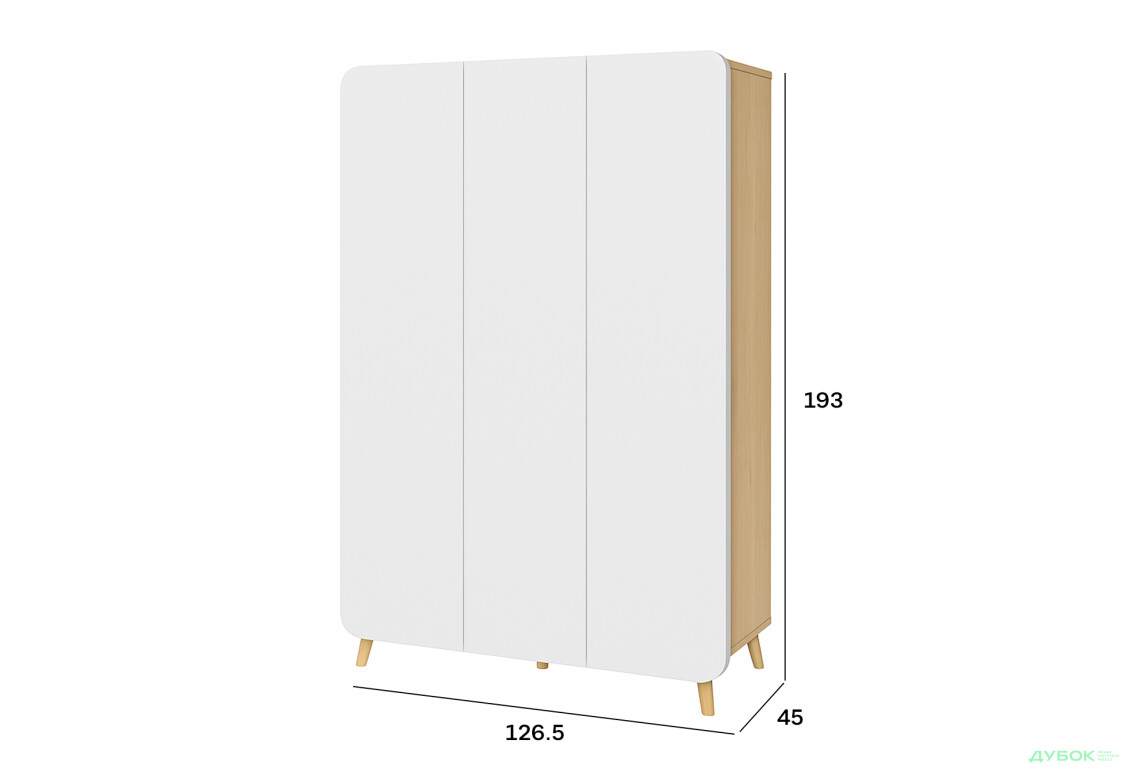Шафа Київський стандарт Руна 3-дверна 126.5 см дуб рая / білий софт - Зображення 3 Зображення 3 - Шафа Київський стандарт Руна 3-дверна 126.5 см дуб рая / білий софт