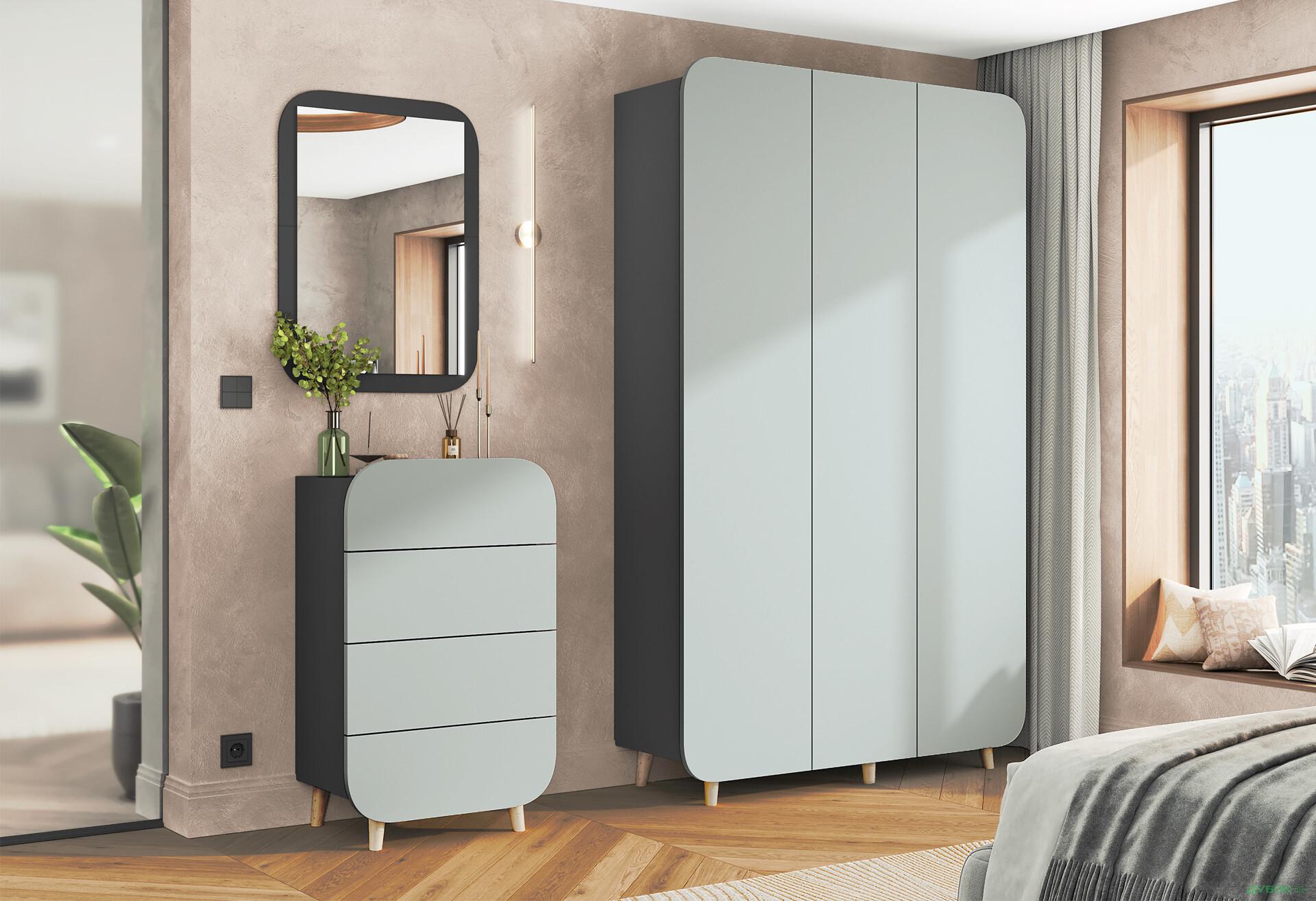 Комплект у спальню Київський стандарт Руна антрацит / сірий софт - Зображення 1 Зображення 1 - Комплект у спальню Київський стандарт Руна антрацит / сірий софт