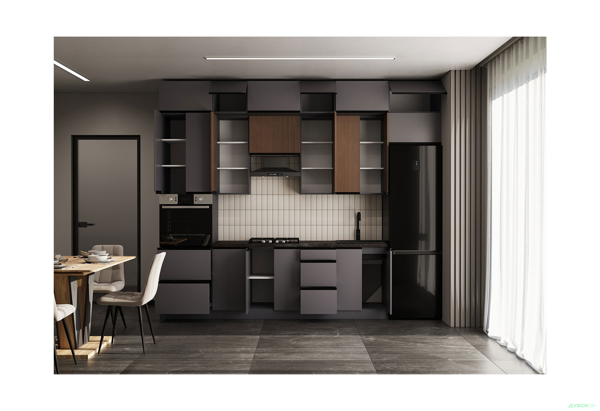 Кухня VIP-master Прайм Люкс / Лори Люкс 320 см, платиновый матовый / орех браун V - Изображение 2 Изображение 2 - Кухня VIP-master Прайм Люкс / Лори Люкс 320 см, платиновый матовый / орех браун V