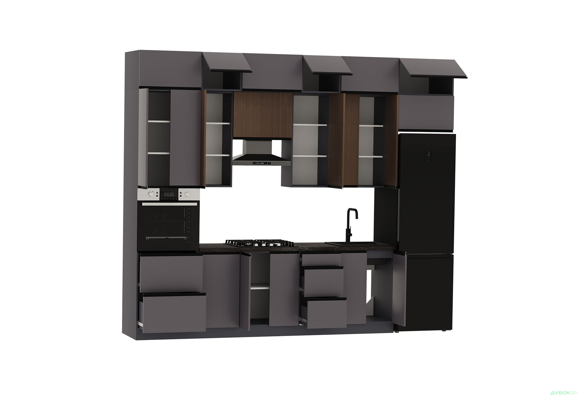 Кухня VIP-master Прайм Люкс / Лори Люкс 320 см, платиновый матовый / орех браун V - Изображение 4 Изображение 4 - Кухня VIP-master Прайм Люкс / Лори Люкс 320 см, платиновый матовый / орех браун V