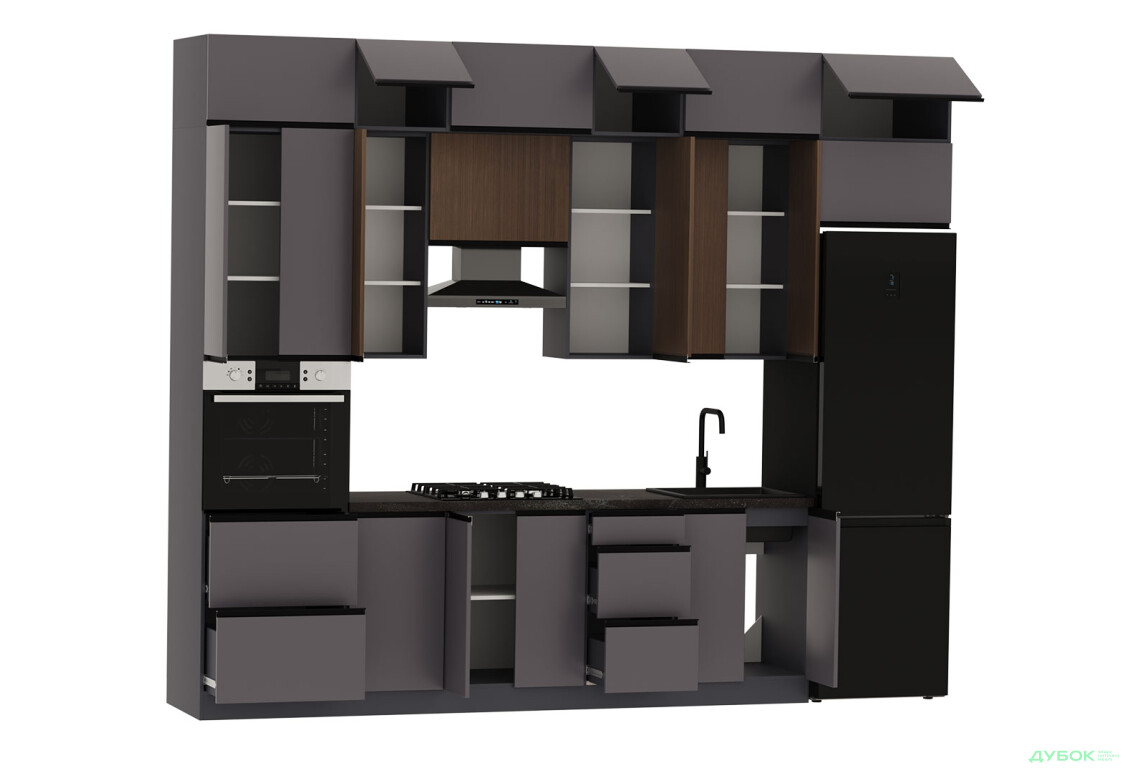 Кухня VIP-master Прайм Люкс / Лори Люкс 320 см, платиновый матовый / орех браун V - Изображение 4 Изображение 4 - Кухня VIP-master Прайм Люкс / Лори Люкс 320 см, платиновый матовый / орех браун V