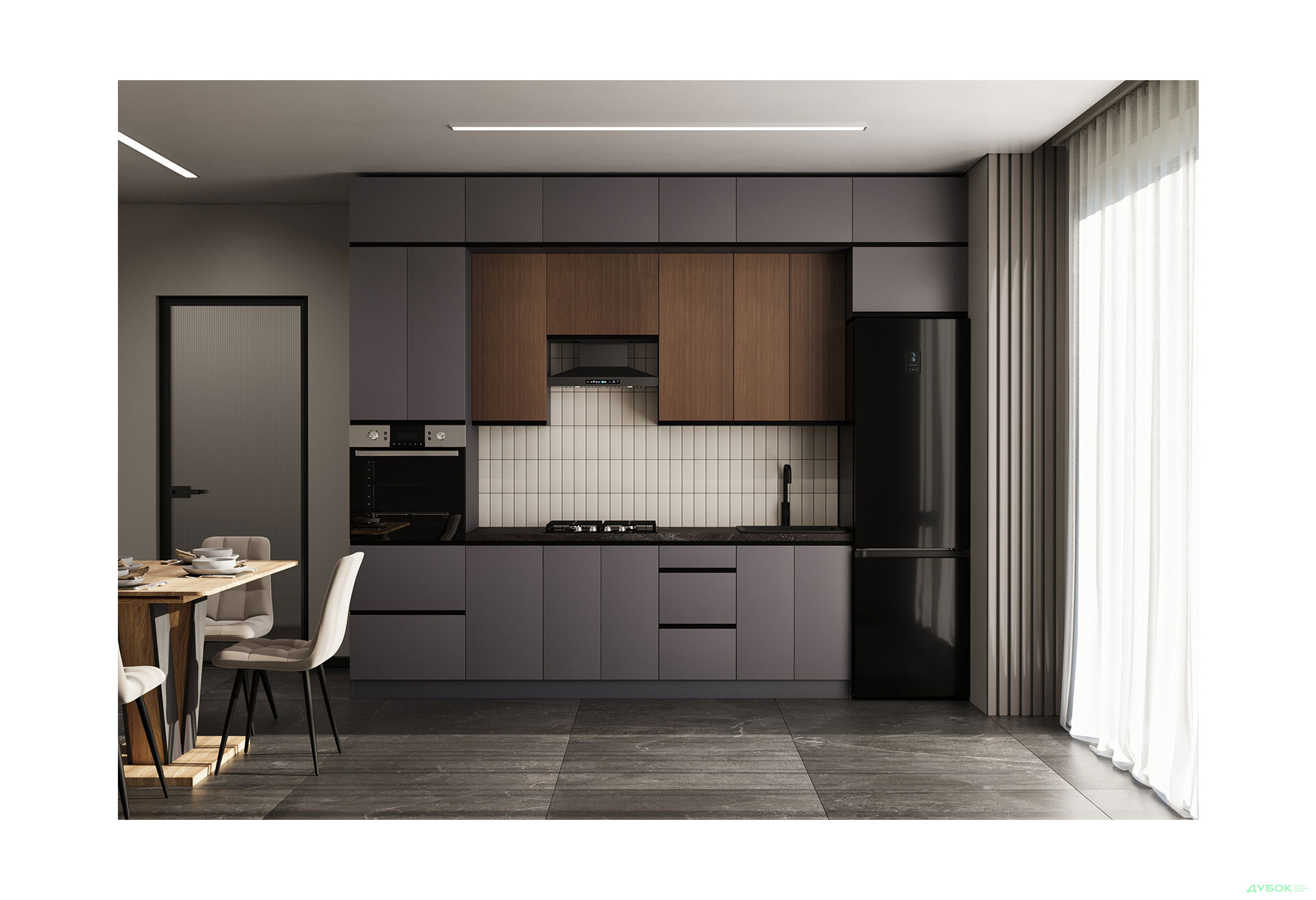 Кухня VIP-master Прайм Люкс / Лори Люкс 320 см, платиновый матовый / орех браун V - Изображение 1 Изображение 1 - Кухня VIP-master Прайм Люкс / Лори Люкс 320 см, платиновый матовый / орех браун V