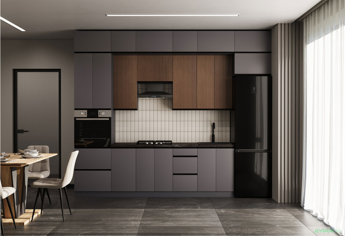 Кухня VIP-master Прайм Люкс / Лори Люкс 320 см, платиновый матовый / орех браун V - Изображение 1 Изображение 1 - Кухня VIP-master Прайм Люкс / Лори Люкс 320 см, платиновый матовый / орех браун V