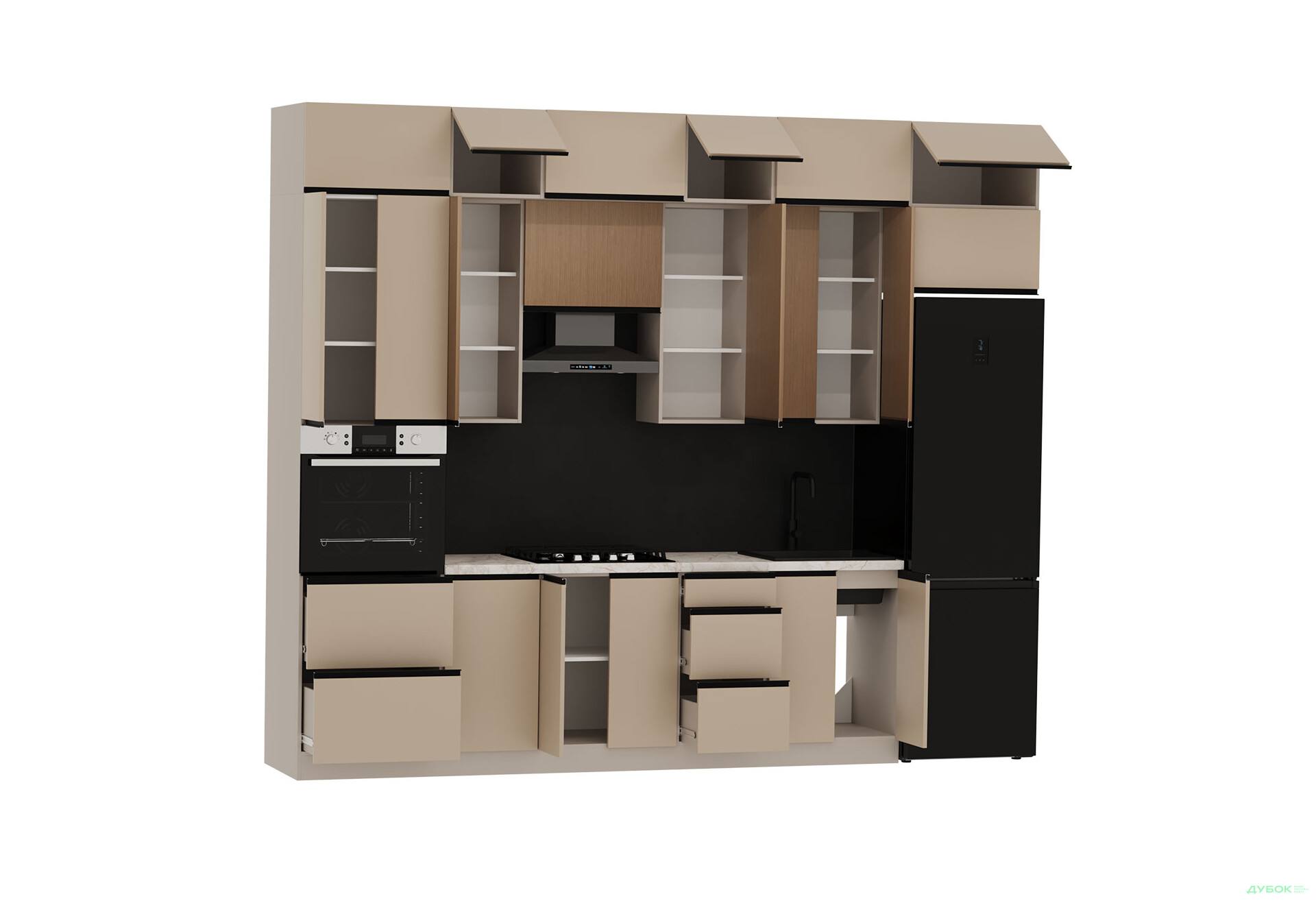 Кухня VIP-master Прайм Люкс / Лори Люкс 320 см, бежевый матовый / дуб элегант V - Изображение 5 Изображение 5 - Кухня VIP-master Прайм Люкс / Лори Люкс 320 см, бежевый матовый / дуб элегант V