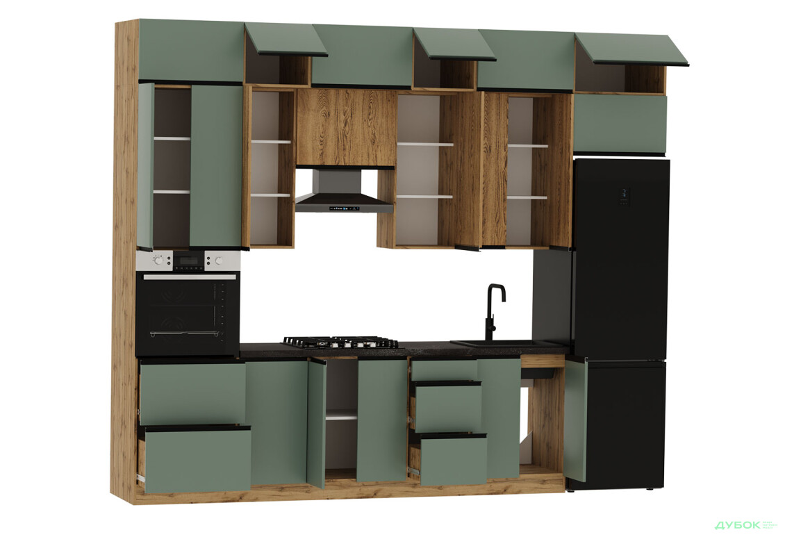 Кухня VIP-master Прайм Люкс / Лори Люкс 320 см, зеленый матовый / дуб старый V - Изображение 5 Изображение 5 - Кухня VIP-master Прайм Люкс / Лори Люкс 320 см, зеленый матовый / дуб старый V