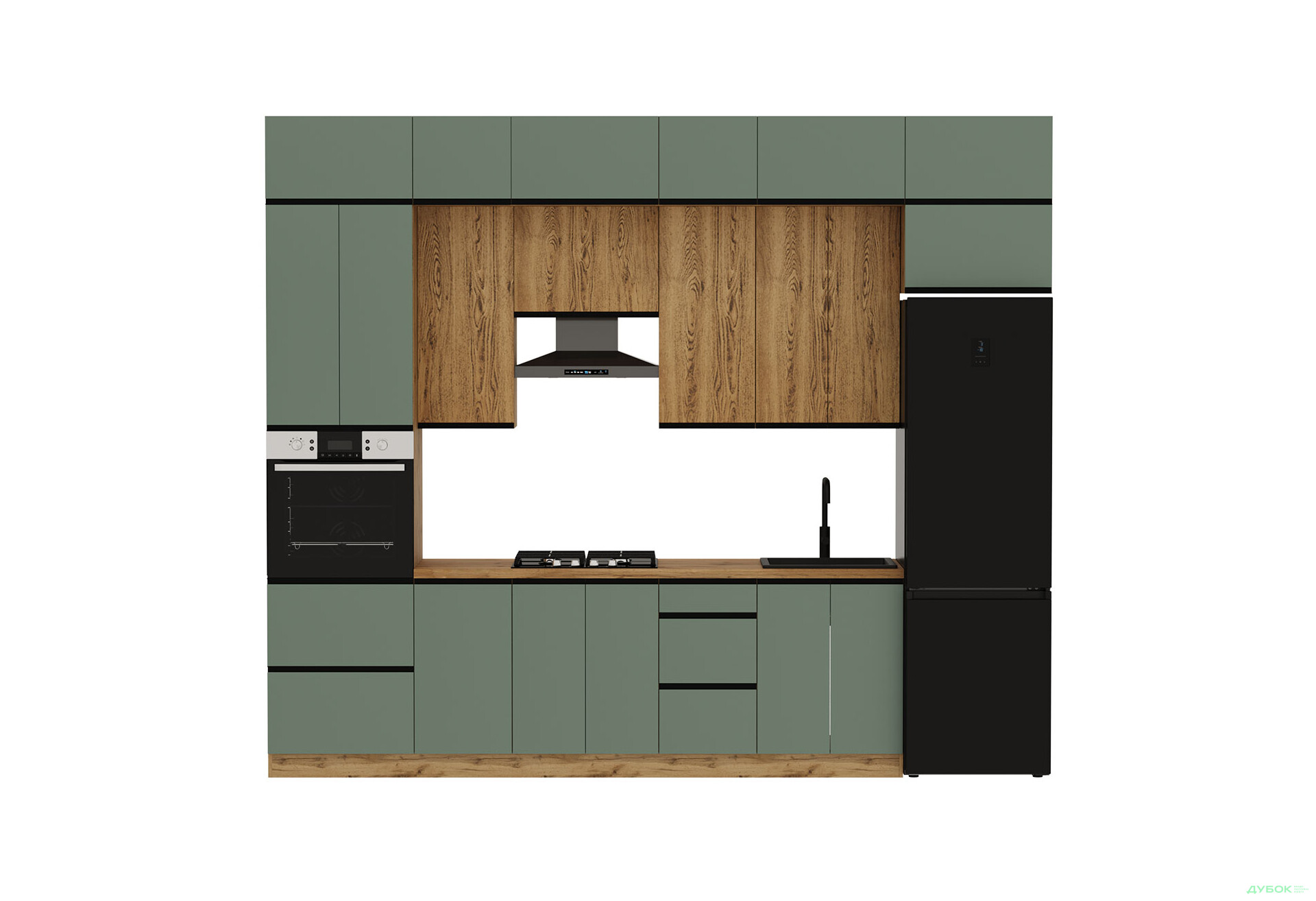 Кухня VIP-master Прайм Люкс / Лори Люкс 320 см, зеленый матовый / дуб старый V - Изображение 4 Изображение 4 - Кухня VIP-master Прайм Люкс / Лори Люкс 320 см, зеленый матовый / дуб старый V