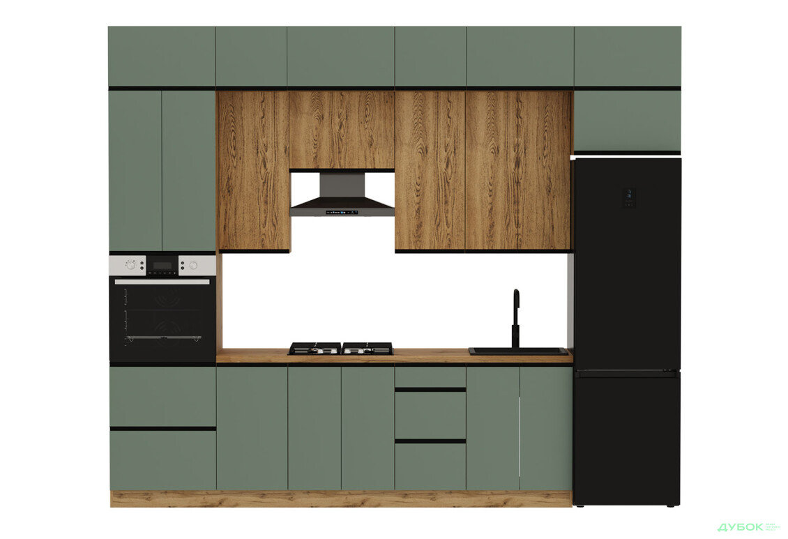 Кухня VIP-master Прайм Люкс / Лори Люкс 320 см, зеленый матовый / дуб старый V - Изображение 4 Изображение 4 - Кухня VIP-master Прайм Люкс / Лори Люкс 320 см, зеленый матовый / дуб старый V