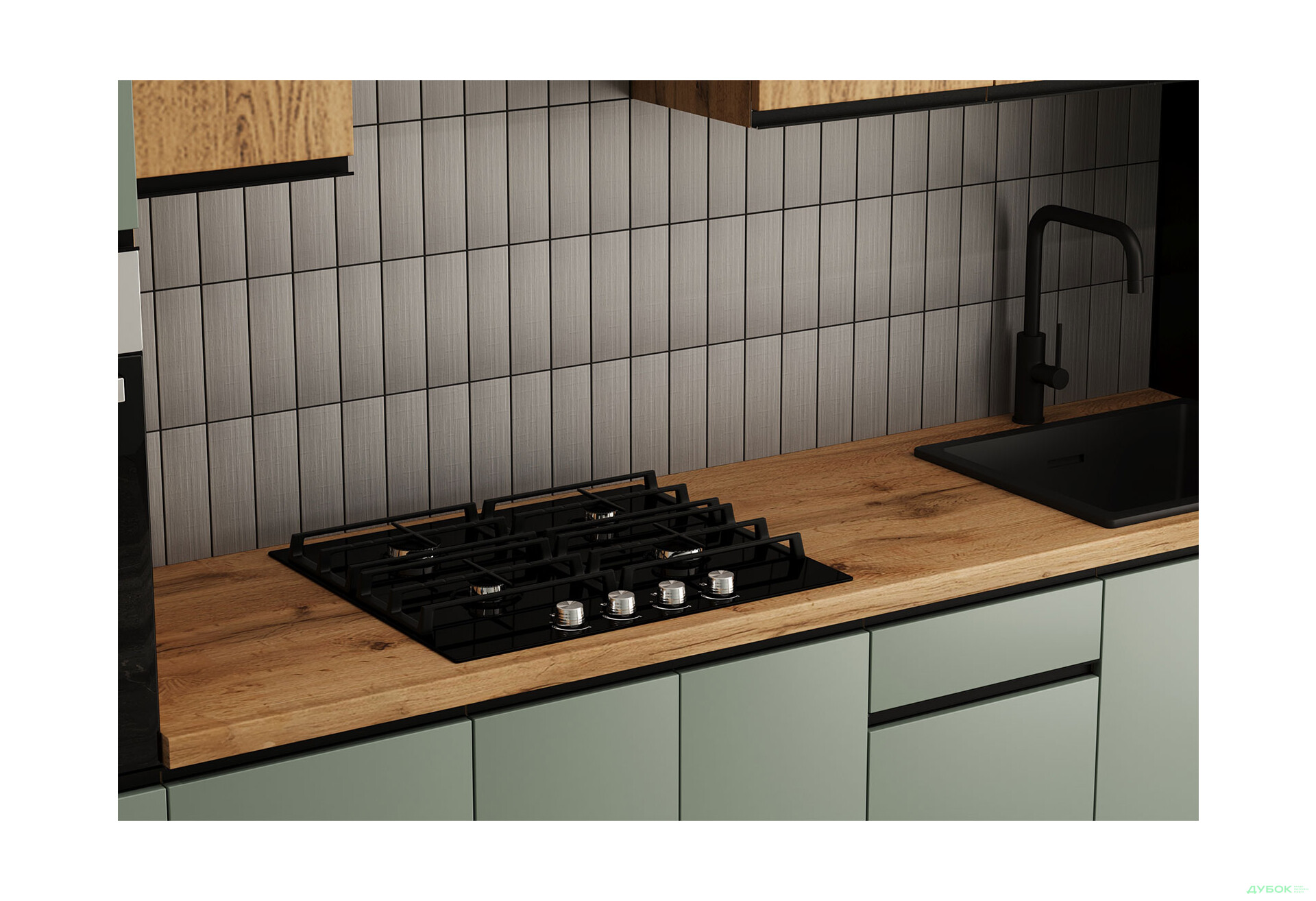 Кухня VIP-master Прайм Люкс / Лори Люкс 320 см, зеленый матовый / дуб старый V - Изображение 3 Изображение 3 - Кухня VIP-master Прайм Люкс / Лори Люкс 320 см, зеленый матовый / дуб старый V