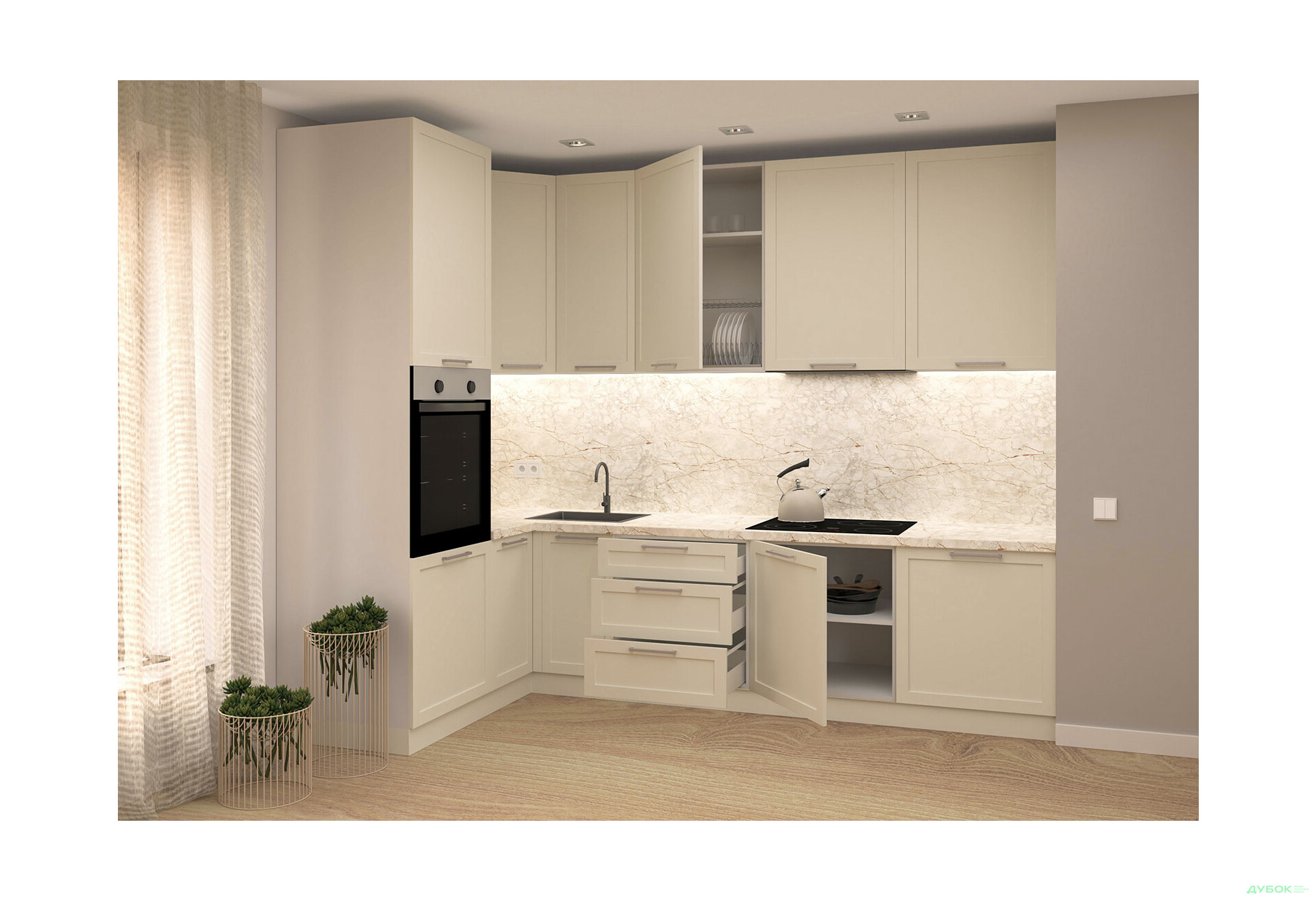 Кухня МироМарк Винтаж / Vintage 280х160 см полумат слоновая кость RAL 1013 - Изображение 2 Изображение 2 - Кухня МироМарк Винтаж / Vintage 280х160 см полумат слоновая кость RAL 1013