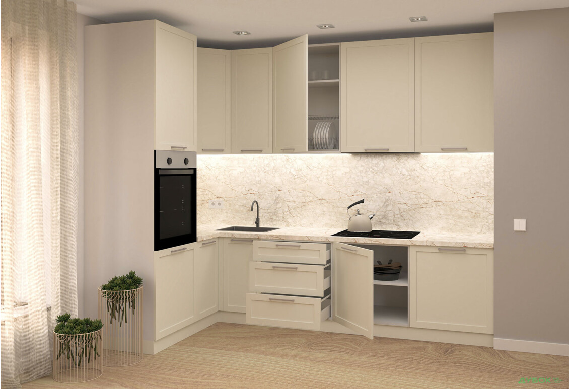 Кухня МироМарк Винтаж / Vintage 280х160 см полумат слоновая кость RAL 1013 - Изображение 2 Изображение 2 - Кухня МироМарк Винтаж / Vintage 280х160 см полумат слоновая кость RAL 1013