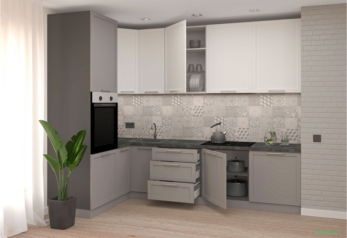 Кухня МироМарк Винтаж / Vintage 280х160 см полумат серый RAL 7036 / белый полумат RAL 9003 - Изображение 2 Изображение 2 - Кухня МироМарк Винтаж / Vintage 280х160 см полумат серый RAL 7036 / белый полумат RAL 9003