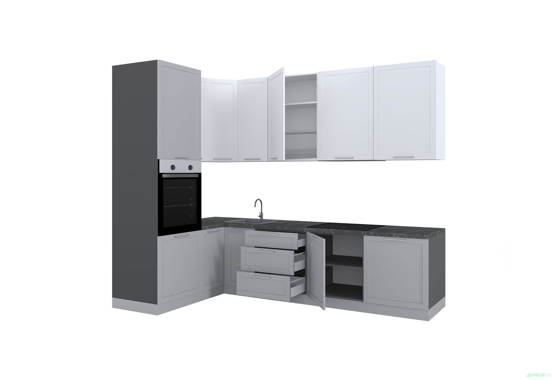 Кухня МироМарк Винтаж / Vintage 280х160 см полумат серый RAL 7036 / белый полумат RAL 9003 - Изображение 5 Изображение 5 - Кухня МироМарк Винтаж / Vintage 280х160 см полумат серый RAL 7036 / белый полумат RAL 9003
