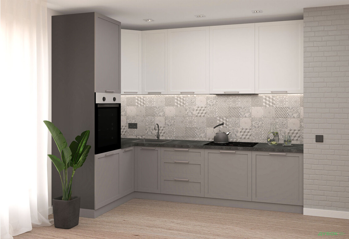 Кухня МироМарк Винтаж / Vintage 280х160 см полумат серый RAL 7036 / белый полумат RAL 9003 - Изображение 1 Изображение 1 - Кухня МироМарк Винтаж / Vintage 280х160 см полумат серый RAL 7036 / белый полумат RAL 9003